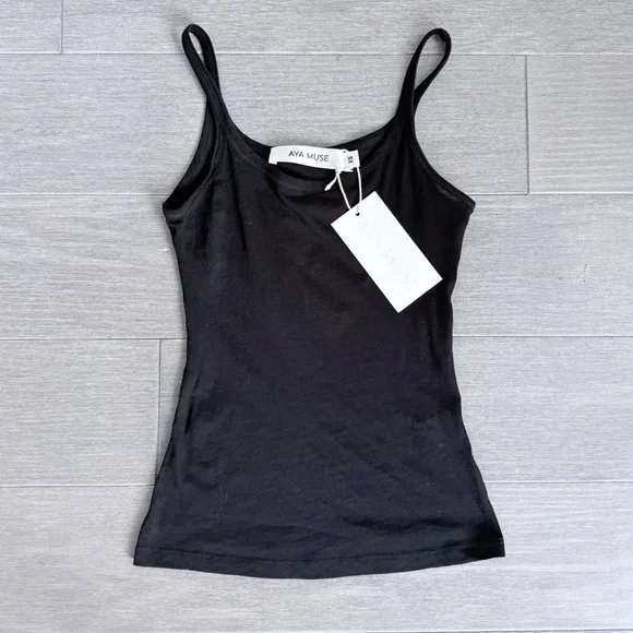 NWT AYA MUSE Scoop Tank Top Black XS Minimalist Semi Sheer Revolve - Picture 13 of 14